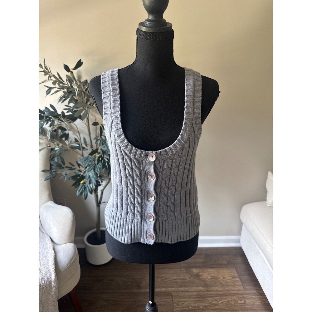 Calvin Klein Jeans Gray Cable Knit Button Front Sweater Vest Sleeveless Medium